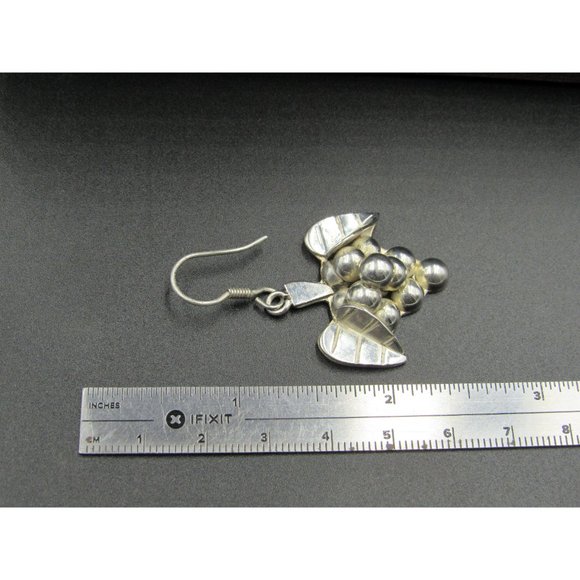 Sterling Silver Large Heavy Grape Cluster Rustic Earrings - Picture 5 of 6
